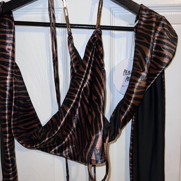 NWT PRINCESS POLLY Dance Until Dawn Tiger Print Crop Top Halter Chain Strap Sz 4 - Picture 5 of 11